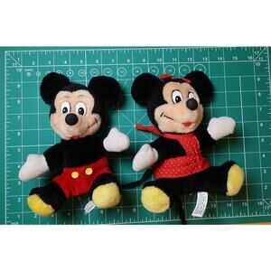 Vintage 1980s Mickey & Minnie Mouse Plush Lot – 7″ – Canasa Trading Corp – Korea